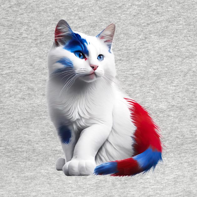 [AI Art] Red, blue and white fluffy Kitty Cat by Sissely